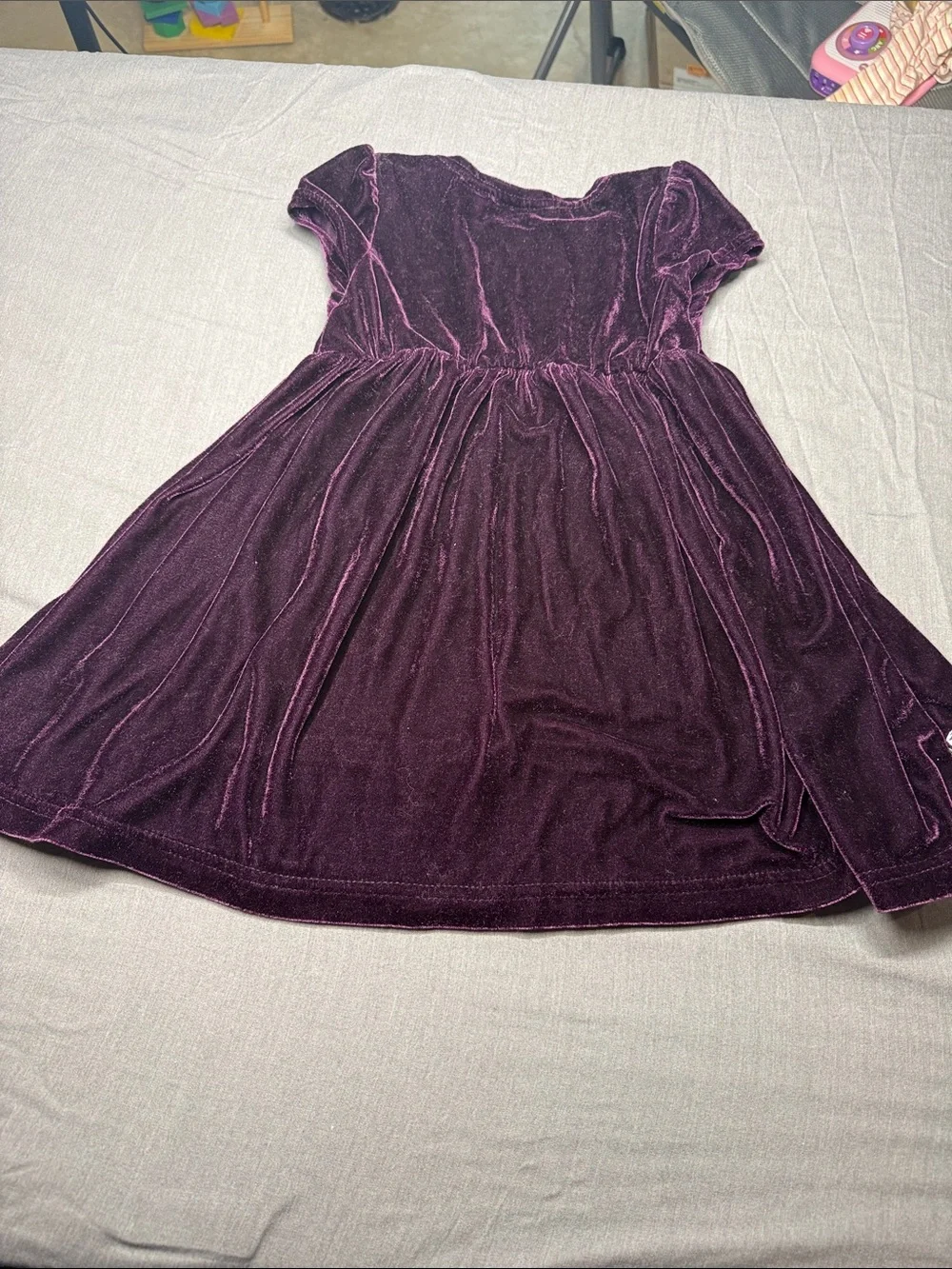 Blueberi Boulevard Deep Purple Velvet Dress with Floral Trim
